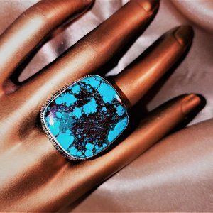 LARGE BLUE TURQUOISE STATEMENT RING SIZE 8   NEW